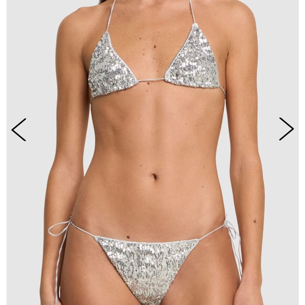 Oseree Swim Sequin Triangle Bikini Set in Silver